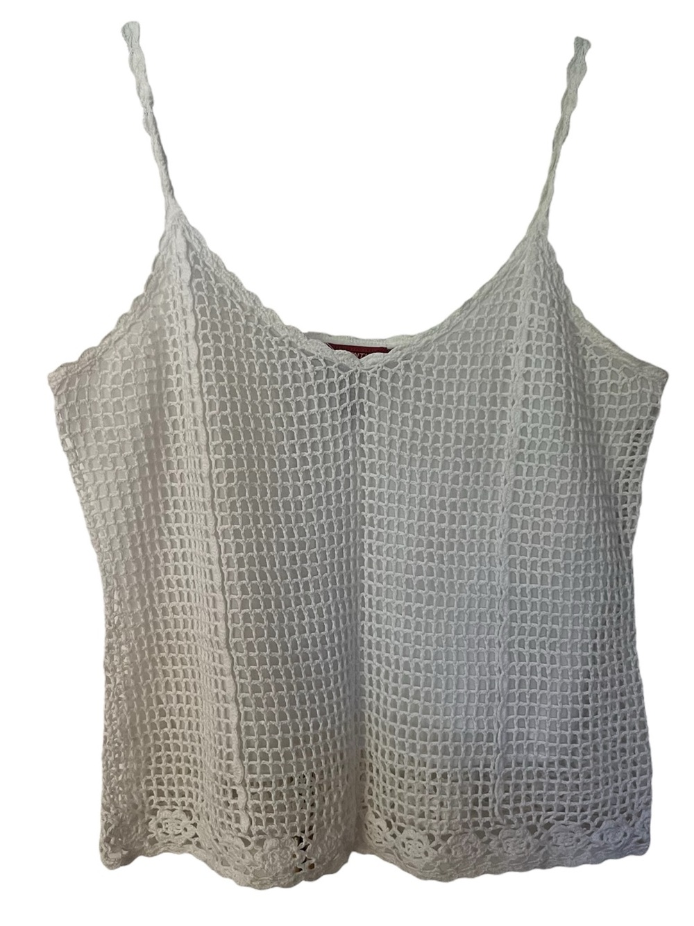 🐚🪼 2/15$ 🪼🐚 Y2K Vintage White Crochet Camisole Tank Top With Floral Design